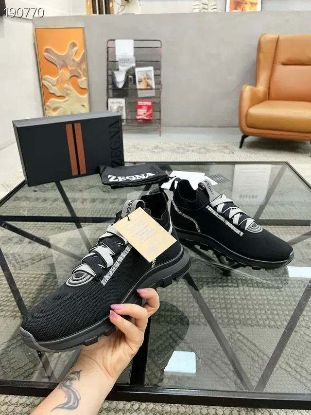 Zegna Noir Gris tricoté col de chaussette construction intégré sangle lacets lifestyle sneakers 8