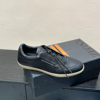 Zegna 黑色粒面皮革无鞋带Toggle生活方式运动鞋