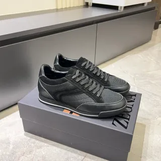 Zegna Black White Mixed-Material Upper Monochrome Lifestyle Sneakers