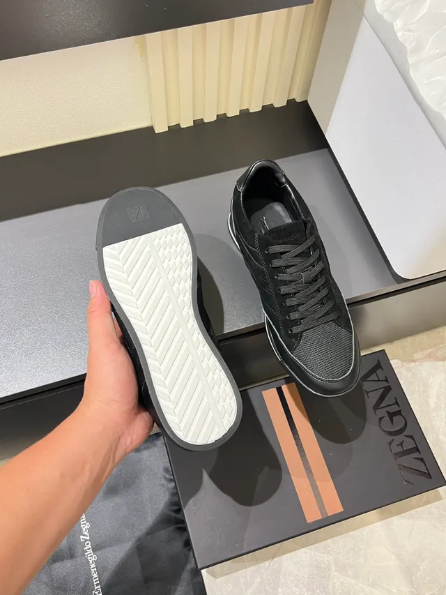 Zegna Preto Branco Material Misto Superior Monocromo Lifestyle Sneakers 3
