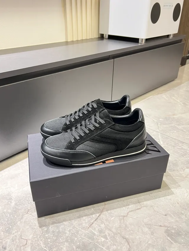 Zegna Preto Branco Material Misto Superior Monocromo Lifestyle Sneakers 4