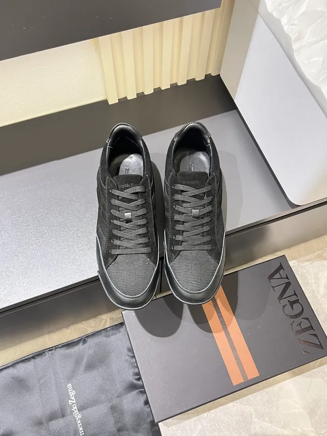 Zegna Preto Branco Material Misto Superior Monocromo Lifestyle Sneakers 5
