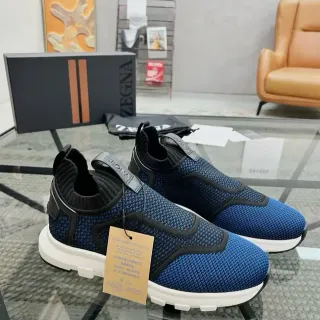 Zegna নীল কালো লেসহীন স্লিপ-অন নিট মেশ আপার লাইফস্টাইল স্নিকার