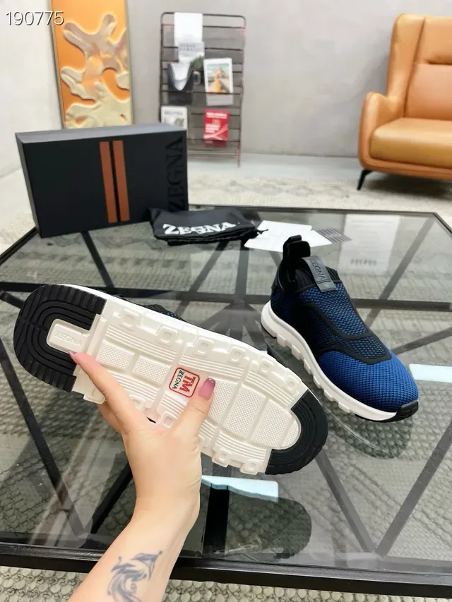 Zegna Chaussures lifestyle bleu noir sans lacets slip-on en maille tricotée 3