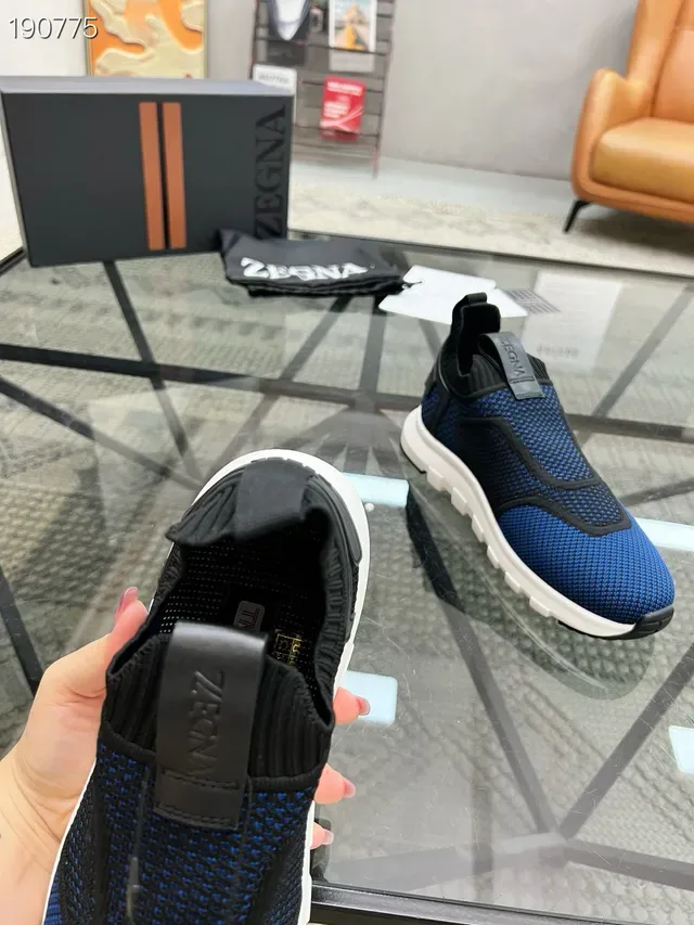 Zegna Chaussures lifestyle bleu noir sans lacets slip-on en maille tricotée 4