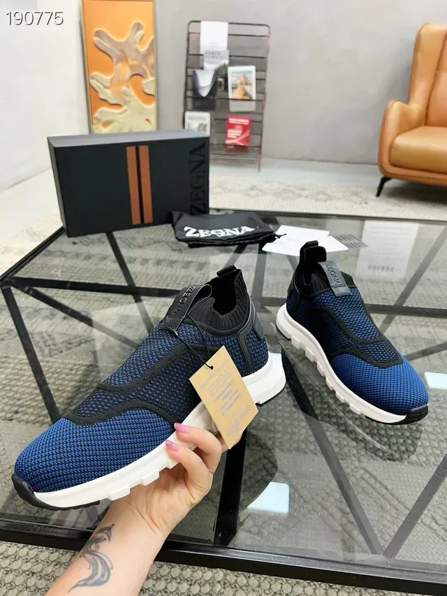 Zegna Chaussures lifestyle bleu noir sans lacets slip-on en maille tricotée 6