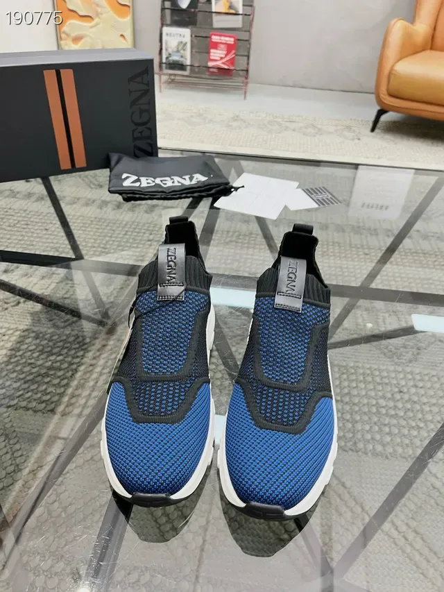 Zegna Chaussures lifestyle bleu noir sans lacets slip-on en maille tricotée 7