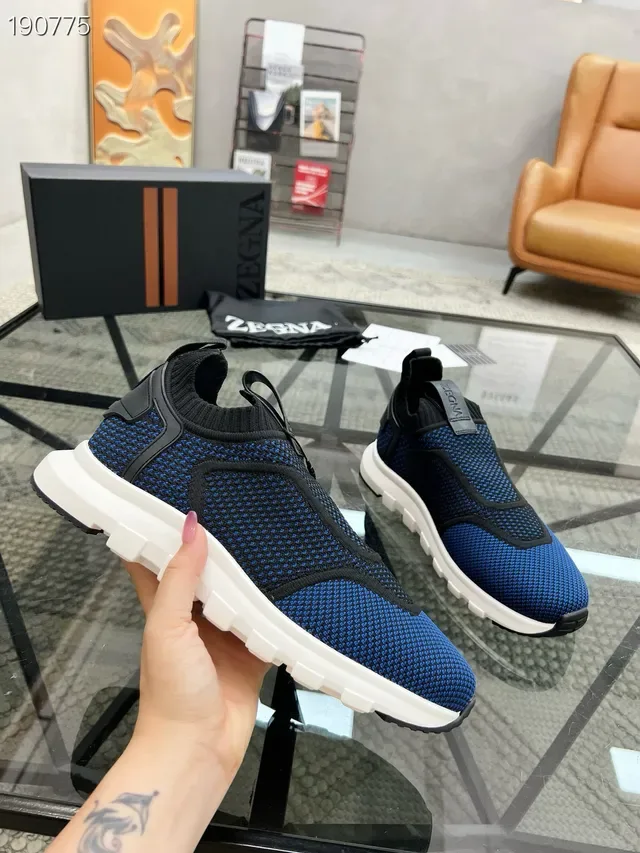 Zegna Chaussures lifestyle bleu noir sans lacets slip-on en maille tricotée 8