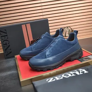 Zegna নীল সুড এবং চামড়া লেসবিহীন স্লিপ-অন লাইফস্টাইল স্নিকার