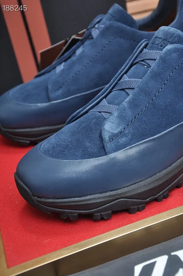 Zegna Sneakers Lifestyle en Daim et Cuir Bleu sans Lacets Slip-On 4