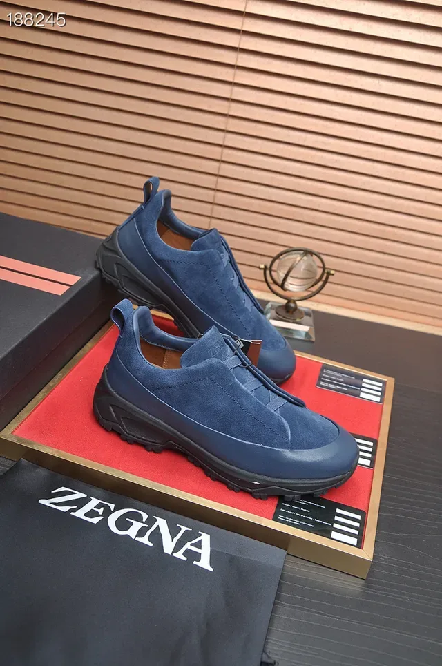 Zegna Sneakers Lifestyle en Daim et Cuir Bleu sans Lacets Slip-On 5