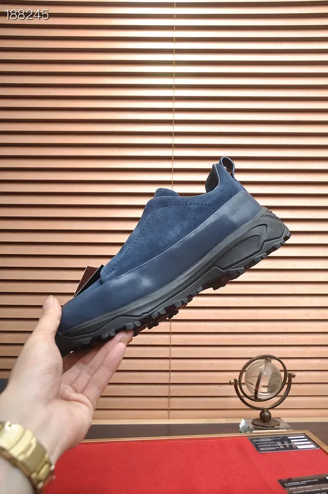 Zegna Sneakers Lifestyle en Daim et Cuir Bleu sans Lacets Slip-On 6