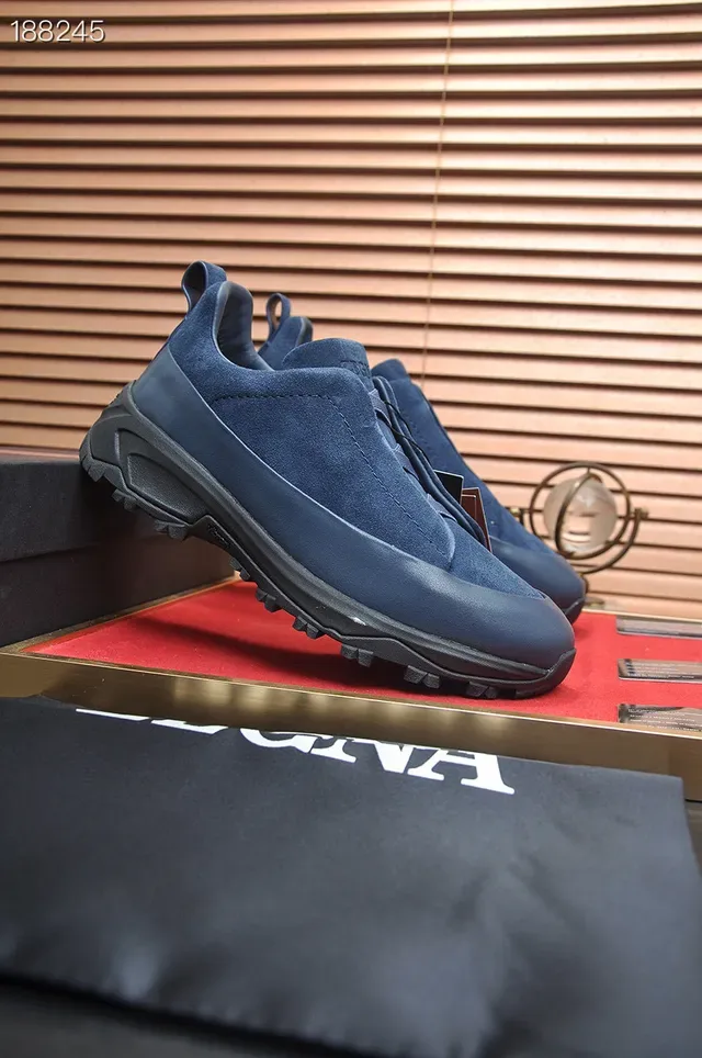 Zegna Sneakers Lifestyle en Daim et Cuir Bleu sans Lacets Slip-On 7