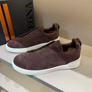 Zegna Brown White Suede Upper Slip-On Construction Lifestyle Sneakers