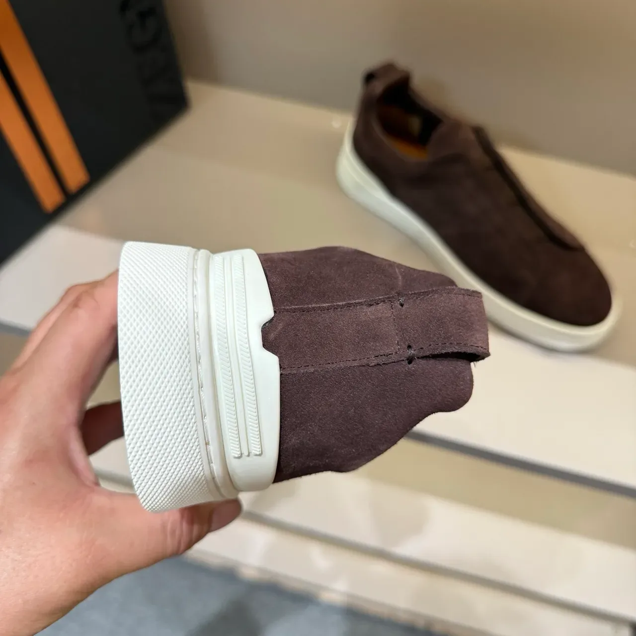 Zegna Brown White Suede Upper Slip-On Construction Lifestyle Sneakers 2