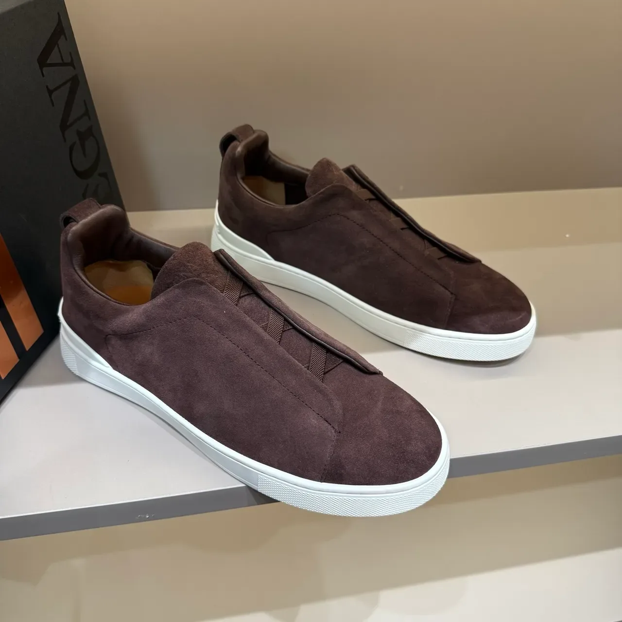 Zegna Brown White Suede Upper Slip-On Construction Lifestyle Sneakers 3