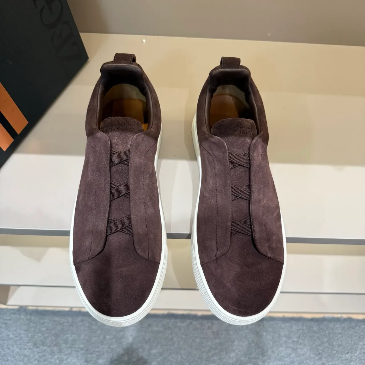 Zegna Brown White Suede Upper Slip-On Construction Lifestyle Sneakers 4