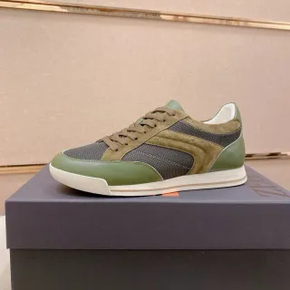 Zegna 橄榄绿和卡其混合材质生活方式运动鞋