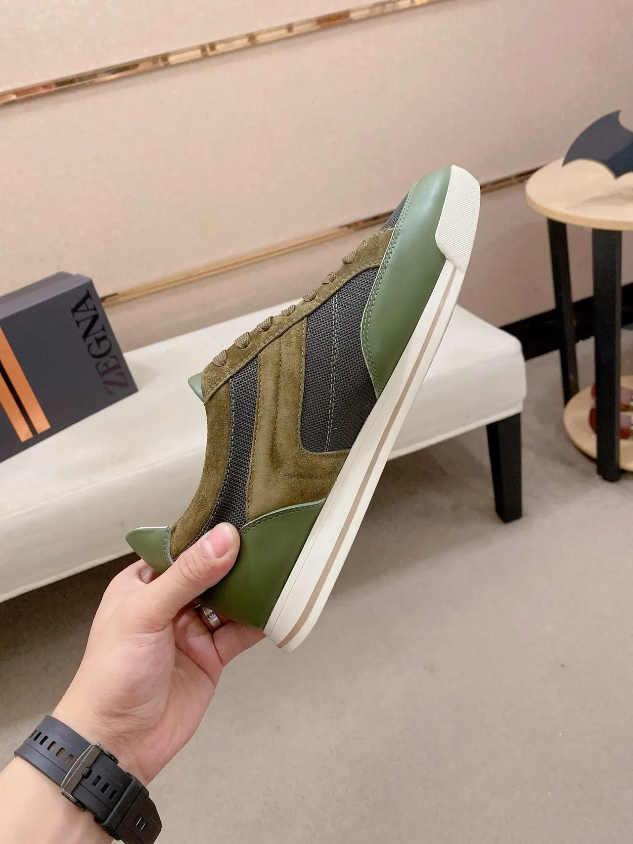 Zegna Verde Oliva e Taupe Sneakers Lifestyle de Material Misto 5