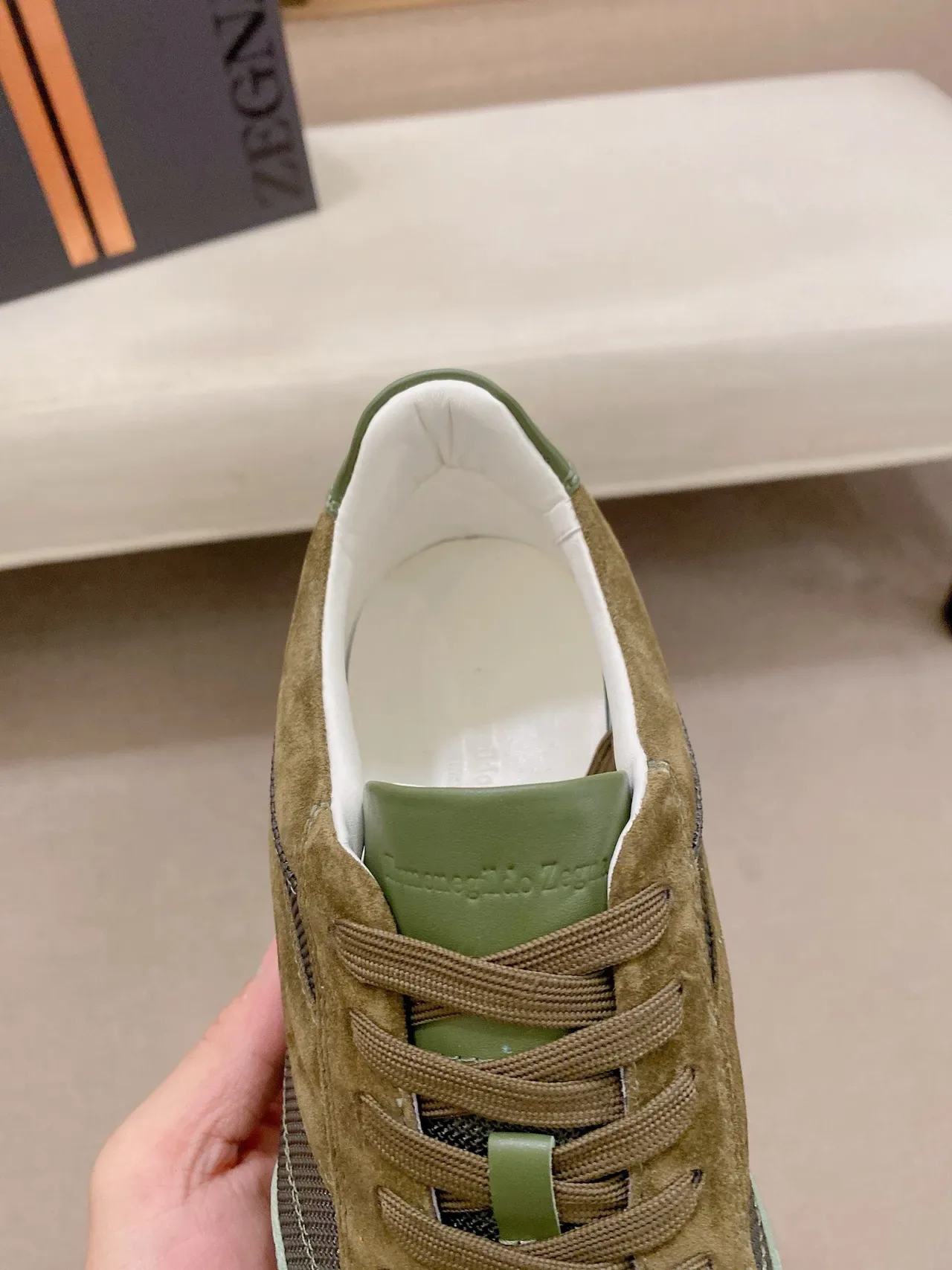 Zegna Verde Oliva e Taupe Sneakers Lifestyle de Material Misto 6