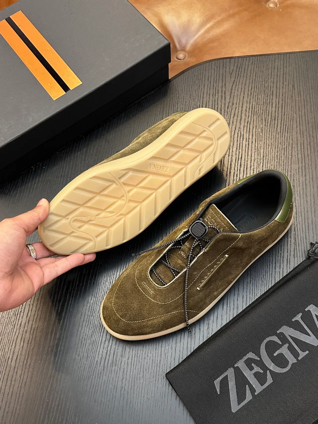 Zegna Olive Green Suede Zipper Slip-On Lifestyle Sneaker 2