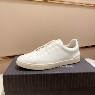 Zegna 白色皮革无鞋带生活方式运动鞋