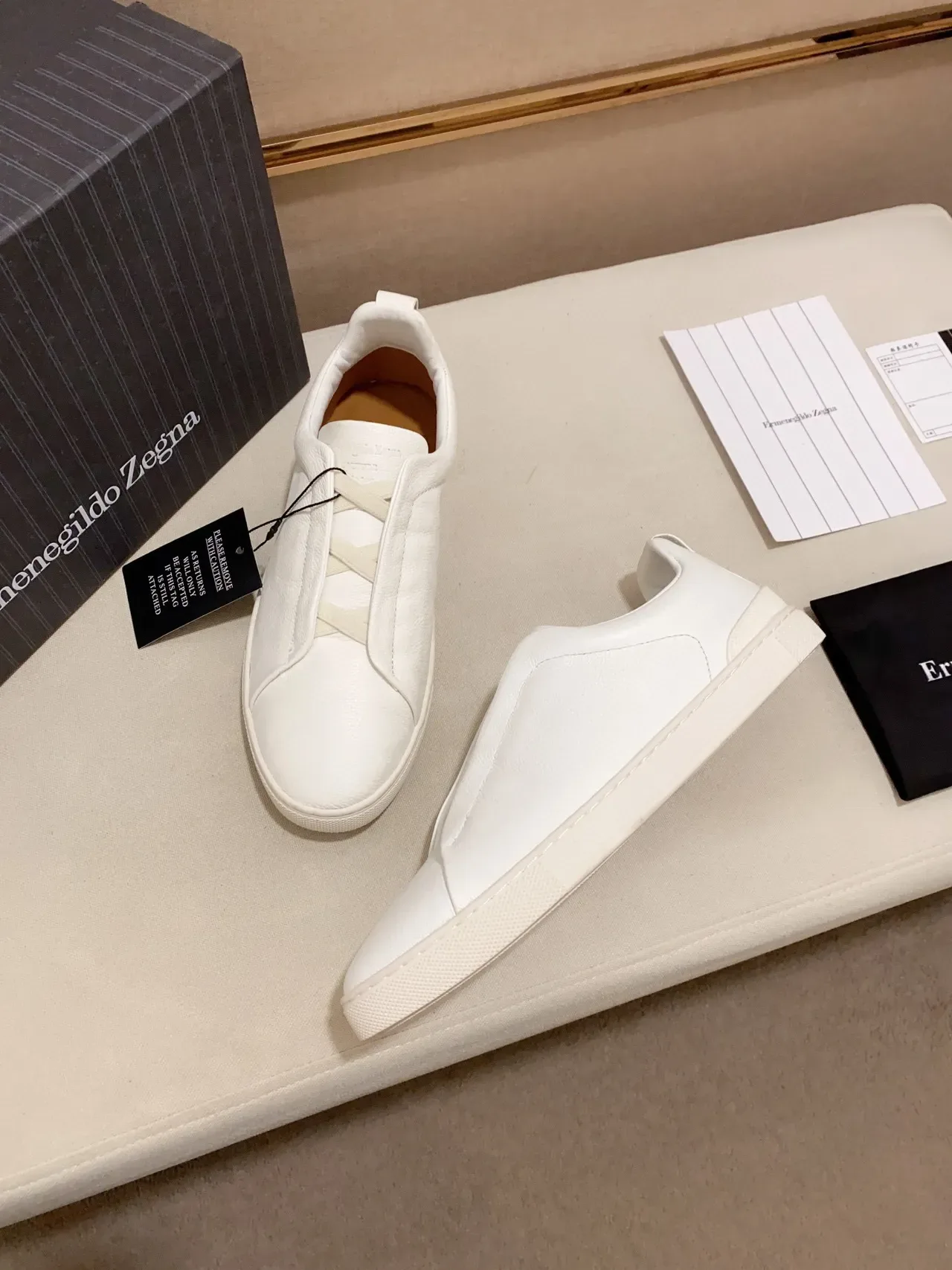 Zegna Chaussure Lifestyle en Cuir Sans Lacets Blanche 4