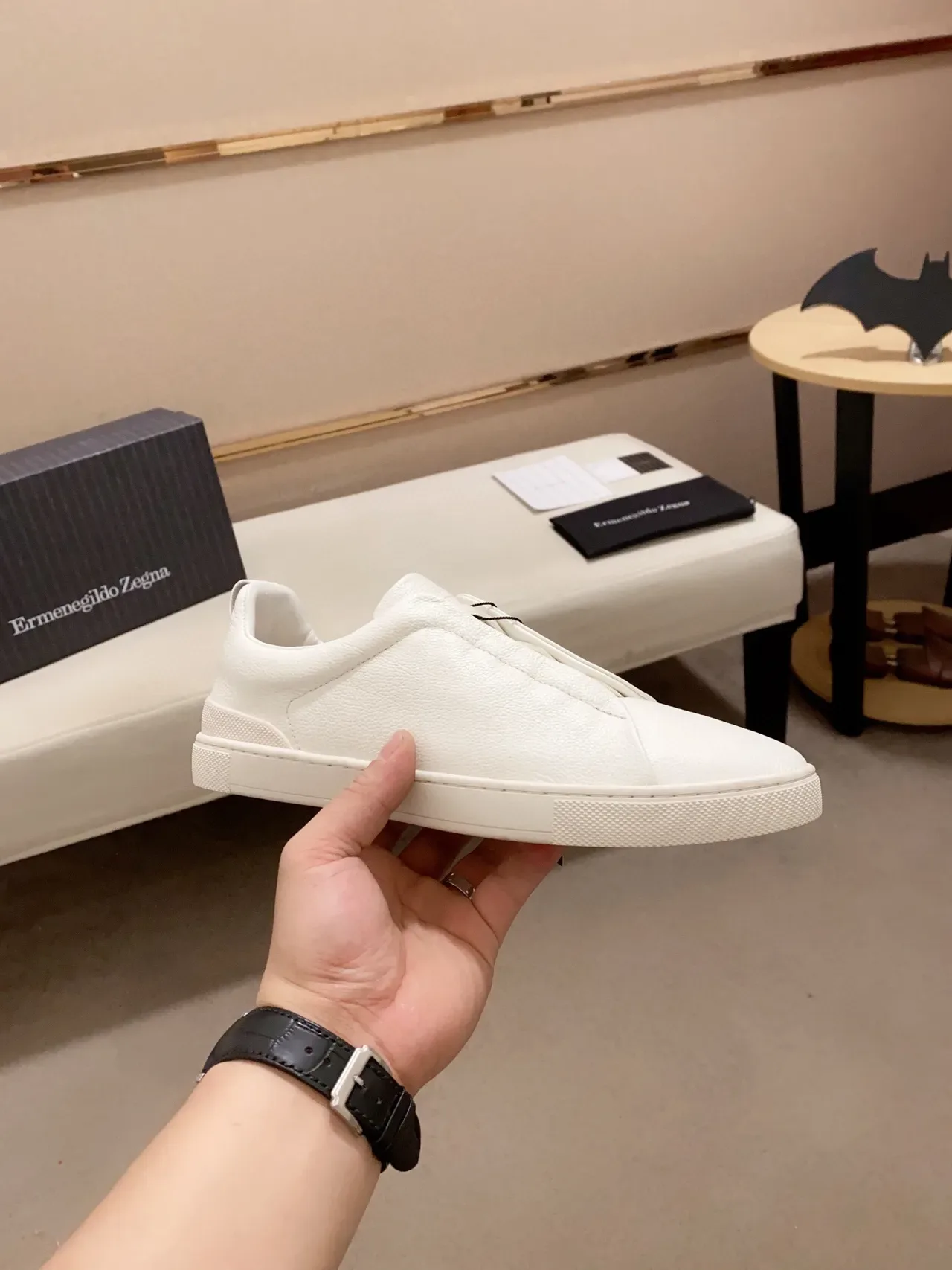 Zegna Chaussure Lifestyle en Cuir Sans Lacets Blanche 7