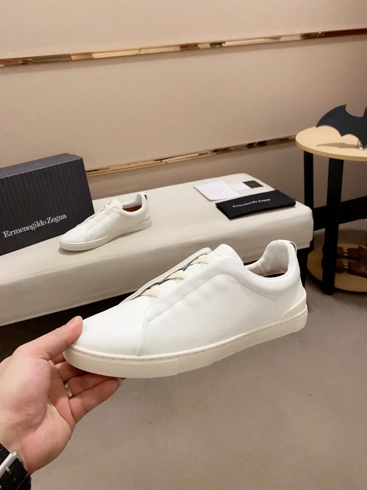 Zegna Chaussure Lifestyle en Cuir Sans Lacets Blanche 8