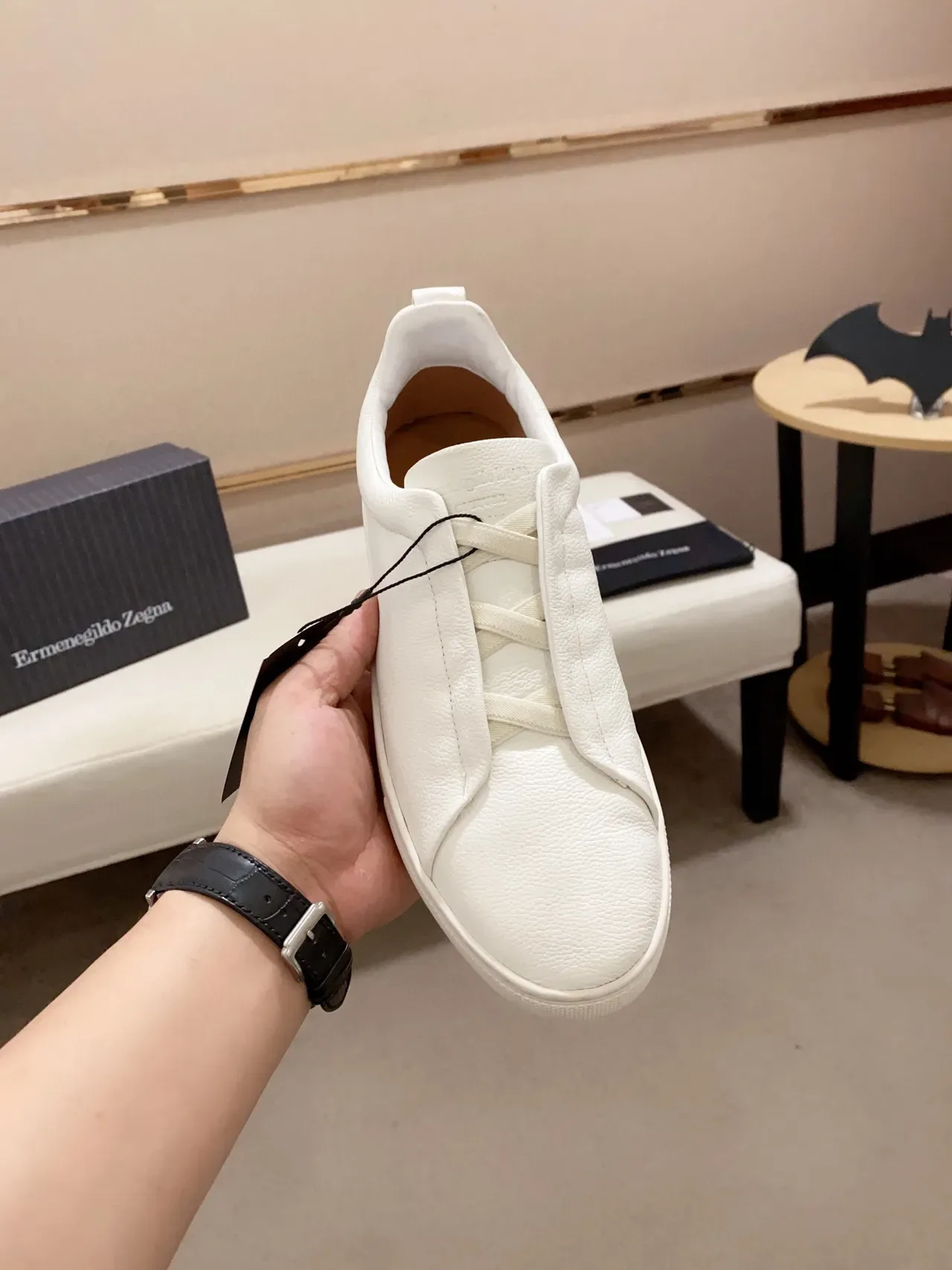 Zegna Chaussure Lifestyle en Cuir Sans Lacets Blanche 9