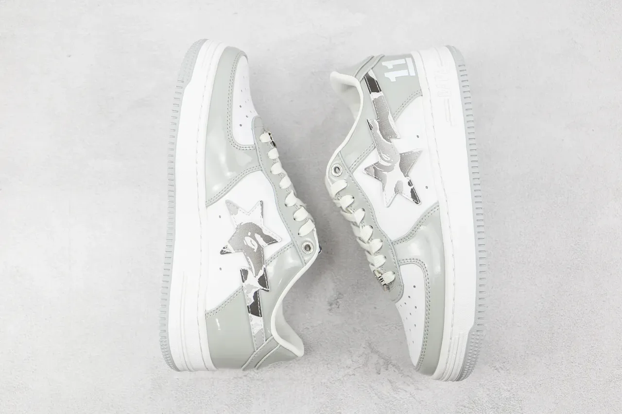 A Bathing Ape BAPE STA Gray and White Metallic Star Lifestyle Sneakers 2