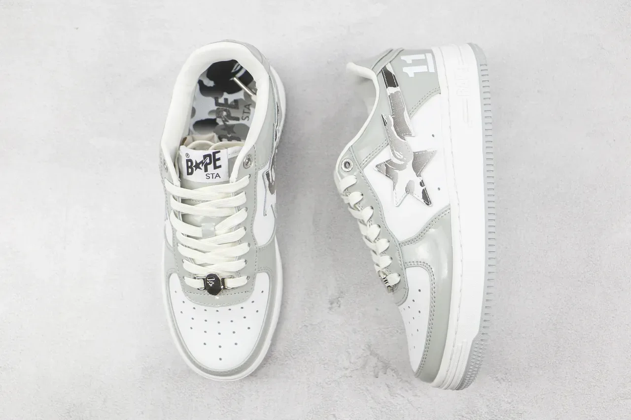 A Bathing Ape BAPE STA Gray and White Metallic Star Lifestyle Sneakers 3