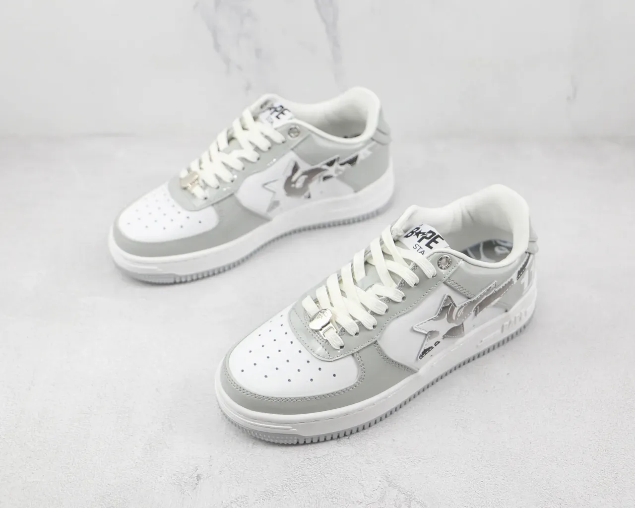 A Bathing Ape BAPE STA Gray and White Metallic Star Lifestyle Sneakers 4