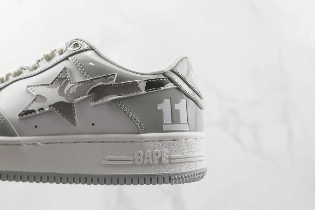 A Bathing Ape BAPE STA Gray and White Metallic Star Lifestyle Sneakers 7
