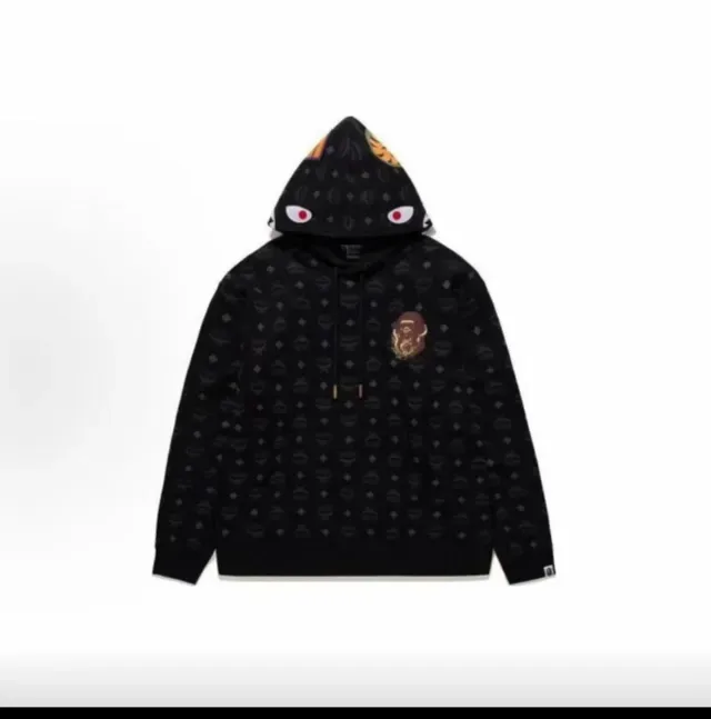 A Bathing Ape Black Multicolor Shark-Face Hood All-Over Monogram Print Hoodie 1