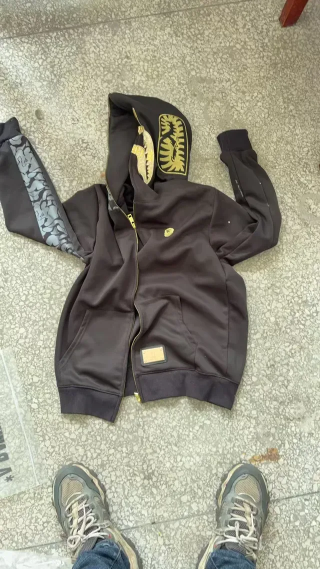 A Bathing Ape Shark Black Gold Embroidered Hood Metallic Detailing Hoodie 2