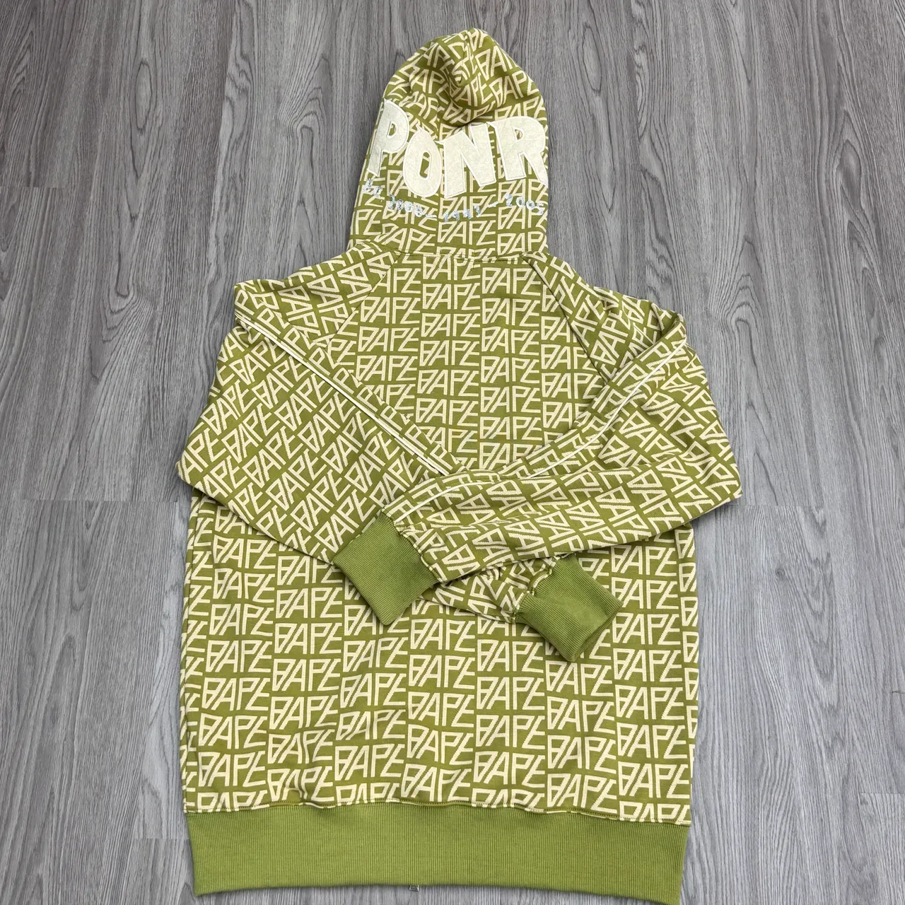 A Bathing Ape Shark Hoodie Olive Green All-Over Logo Jacket 2