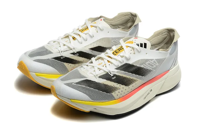 Adidas Adios Pro 3 Lightstrike Pro White Gray Yellow Coral Running Shoes 6