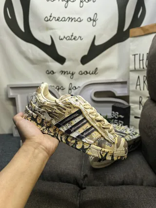 Adidas Beige Black Camouflage-Print Overlay Shell-Toe Cap Lifestyle Sneakers 5