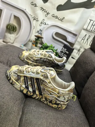 Adidas Beige Black Camouflage-Print Overlay Shell-Toe Cap Lifestyle Sneakers 7