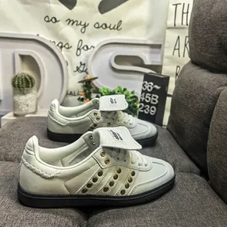 Adidas Beige Black Perforated Leather Upper Fold-Over Tongue Tab Lifestyle Sneakers