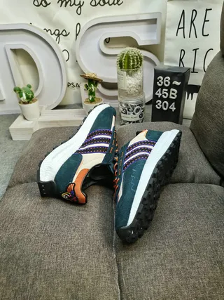 Adidas Beige Blue Retro Runner Layered Textile Upper Lifestyle Sneakers 6