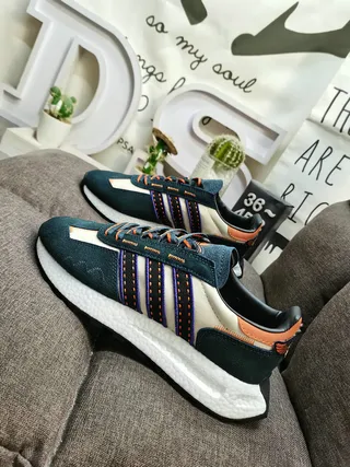 Adidas Beige Blue Retro Runner Layered Textile Upper Lifestyle Sneakers 7