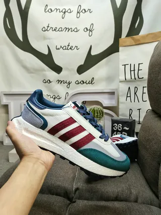 Adidas Beige Blue Retro Runner Layered Textile Upper Lifestyle Sneakers 15