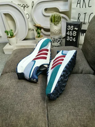 Adidas Beige Blue Retro Runner Layered Textile Upper Lifestyle Sneakers 16