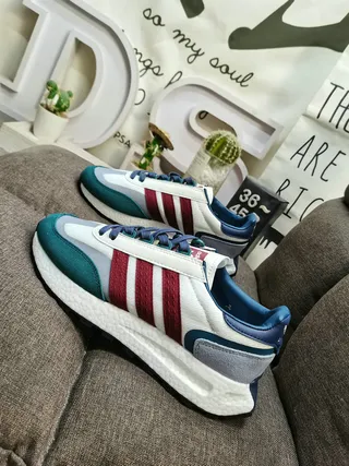 Adidas Beige Blue Retro Runner Layered Textile Upper Lifestyle Sneakers 17