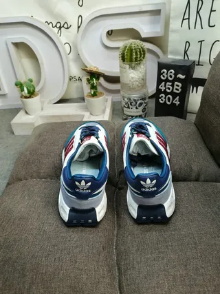 Adidas Beige Blue Retro Runner Layered Textile Upper Lifestyle Sneakers 18