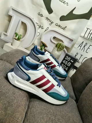 Adidas Beige Blue Retro Runner Layered Textile Upper Lifestyle Sneakers 19