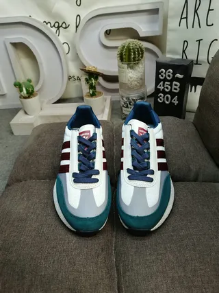 Adidas Beige Blue Retro Runner Layered Textile Upper Lifestyle Sneakers 20