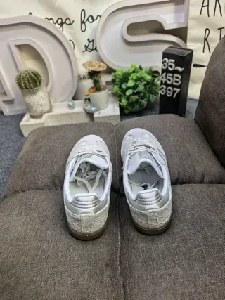 Adidas Beige Brown Lace-Patterned Textile Upper Three-Stripe Side Panel Sneakers 8
